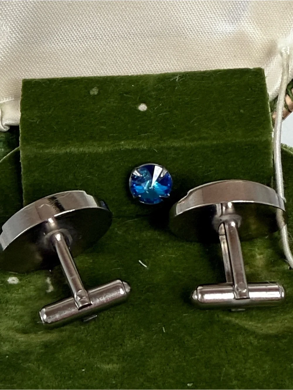 Formal star rivoli crystal multi-faceted Bermuda blue cuff links & tie pin